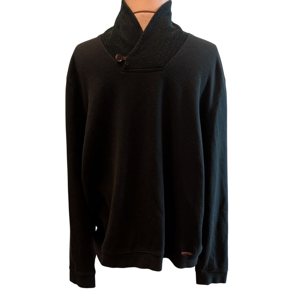 Mens Ted Baker London Sweater Green  Sz XL Cotton Blend Funnel Neck Leather Trim